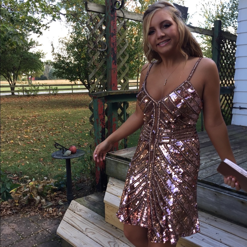Sherri Hill Rose Gold Homecoming dress